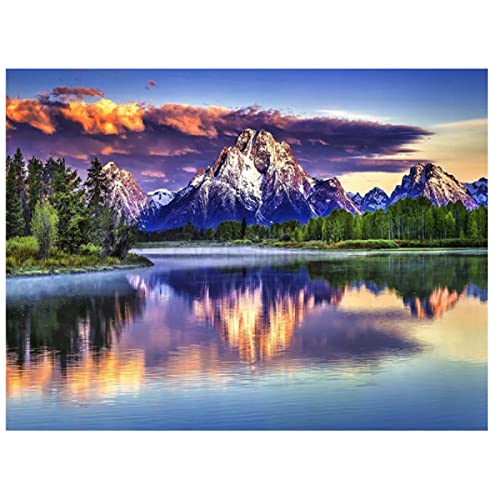 Peinture diamant 5D montagne lac | Kit broderie strass point de croix mosaïque décoration 30x40