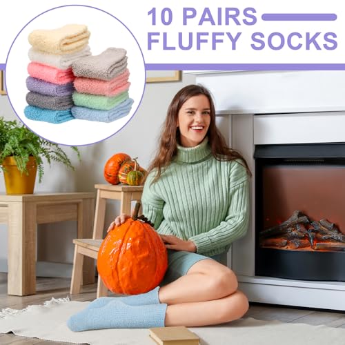 Image of Jspupifip Fluffy Socks for Women 8 /10 Pairs Soft Home Slipper Socks Winter Fluffy Sleeping Christmas Sock