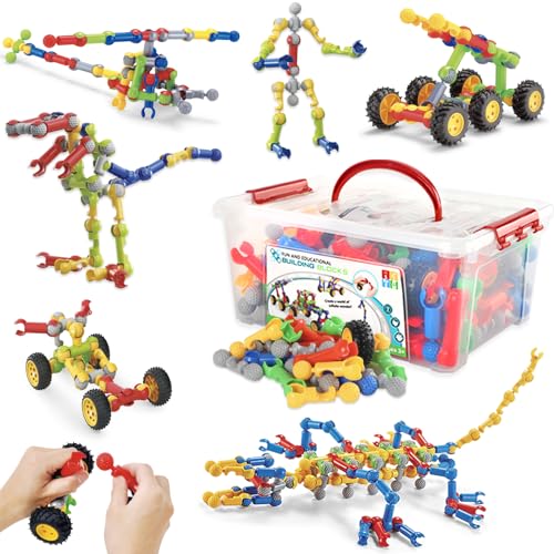 170 Pcs STEM Building Toys for Kids Ages 4-8,Building Blocks Educational Construction Engineering Building Kit for Ages 3 4 5 6 7 8 9 Year Old Creative Kids Games,Christmas Birthday Gifts Boys Girls