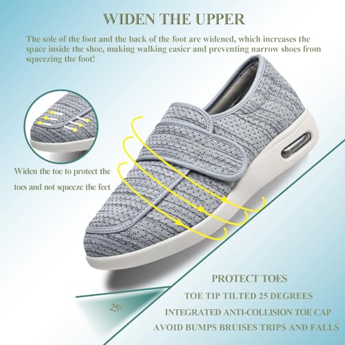 Extra Wide Diabetic Shoes for Men, Adjustable Closure Breathable Lightweight Women Walking Shoes Memory Foam Insole Air Cushion for Swollen Feet4