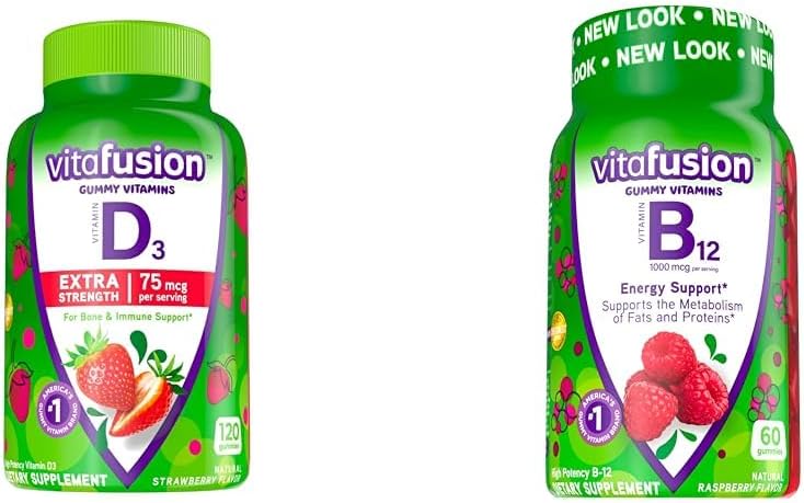 VitafusionExtra Strength Vitamin D3 Gummy 120ct B12 Gummy Vitamins Raspberry 60ct