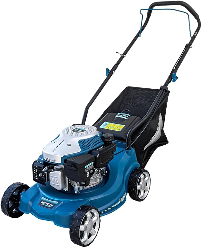 Cecotec Tondeuse à Gazon à Essence Terrenator 2700.39 Power. Moteur de 127 CC, 2,1 KW et 2,8 CV, Fonction Coupe et ramassage, Largeur de Coupe 39 cm, Hauteur de Coupe réglable en 3 Positions