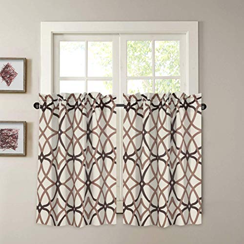 H.versailtex Window Curtain Valances 52" W X 18" L (1 Piece) Bundles Kitchen Windows Rod Pocket Small Curtains 29" W X 24" L (2 Panels) - Geo In Taupe And Brown #TOP1
