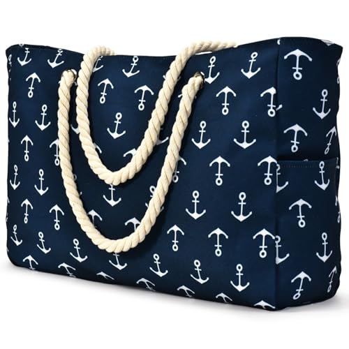 Becokan Beach Bag Large Beach Tote Bag for Women Waterproof Sandproof Swim Pool Bag With Zipper