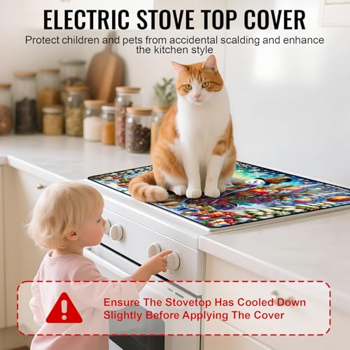 Image of NYZE Christmas Stove Top Cover for Electric Stove,Glass Stove Top Cover,Heat Resistant Glass Cooktop Cover,Stovetop Protector, Kitchen Decor,Dish Drying Mats Cover for Washer Ceramic Top 28.5x20.5 in