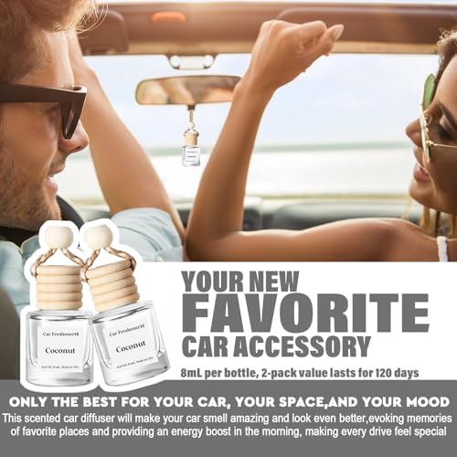 Image of C Classy Hanging Car Air Freshener 2 Pack, Coconut Essential Oil Diffuser, Long-Lasting Fragrance, Cute Glass Bottle Car Accessories for Women & Men, Made in USA