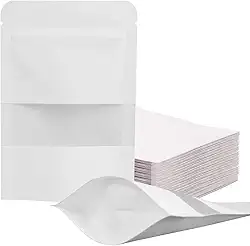 Saco de Papel Stand Up Pouch Kraft Branco C/Plástico Hermético Impermeável C/Visor (Pacote com 50 Unidades) (9x14cm)