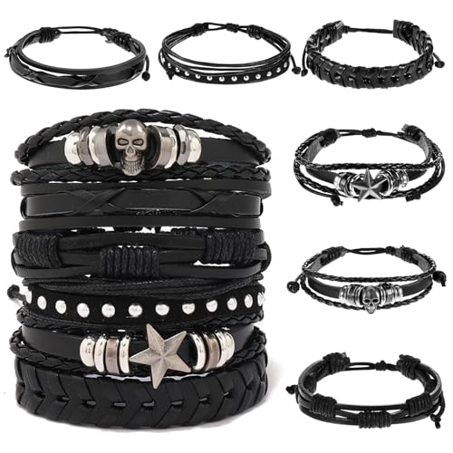 CoguZed 6 Pack Pulseras de Cuero Punk Ajustables miniatura 1