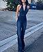 Glkaend Denim Jumpsuit for Women Sexy Slim Fit Zipper Sleeveless V-Neck High Waist Fashion Jean Pants Rompers,Blue,L
