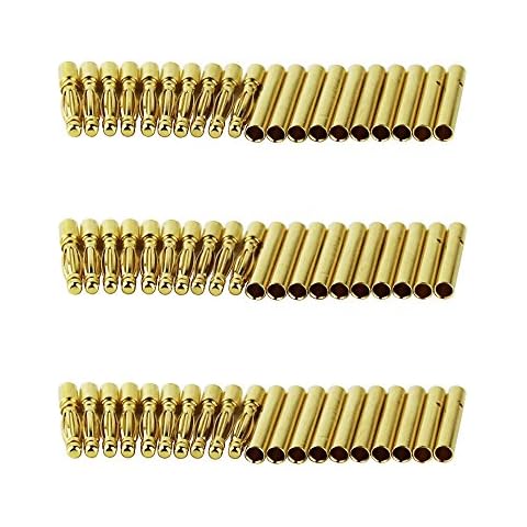 OliYin 30 Pairs of 2.0mm Gold Plated Male and Female Bullet Banana Connectors Plugs for DIY RC Battery ESC Motor Cover