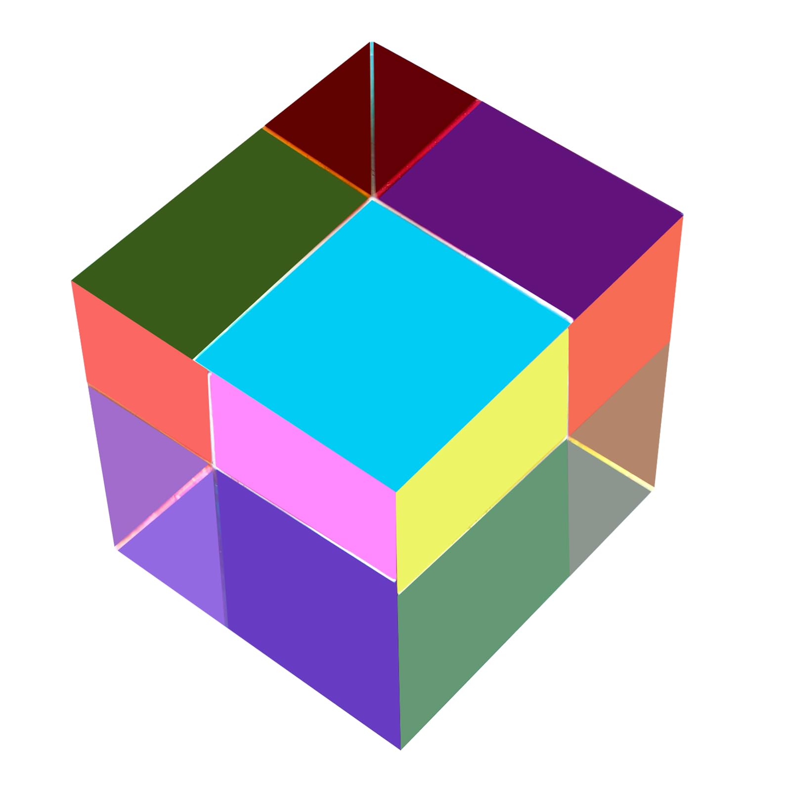 CMY Cube de mélange de couleurs, prisme en acrylique pour l'éducation physique, l'apprentissage et la décoration de bureau, jouets scientifiques et cadeaux pour enfants 80 mm