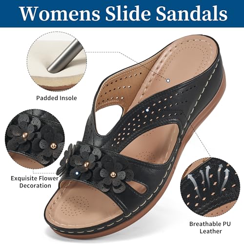 Ecetana Sandals for Women Wedge Shoes: Slip On Dressy Summer Comfortable Slides Sandals Lightweight Memory Foam Platform Shoes3