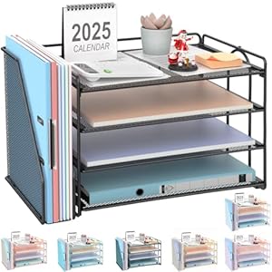 gianotter 4-Tier Paper Organizer With Magazine Holder, Desk Organizers and Accessories, Desk Accessories & Workspace Organizers, File Organizer for Office Supplies Storag (Black, 4-Tier)