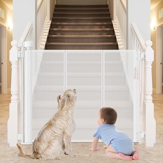 Image of Reinforced Strip Baby & Pet Gate ? 55-Inch-Wide Retractable Mesh Barrier for Stairs and Openings ? Easy Installation, Safe for Infants and Small Dogs (1 Pcs)