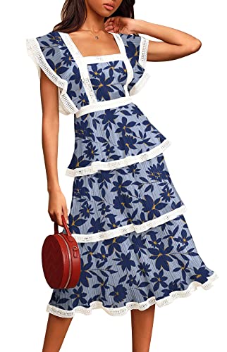 Image of ETCYY Women's Summer Ruffle Maxi Dress Tiered Layed Chiffon Short Sleeve Beach Boho Floral Party Wedding Guest Long Dresses