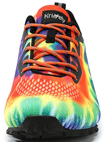 Ikunka Men's Fashion Sneakers Lightweight Breathable Walking Shoes Tennis Cross Training Shoe Non Slip Trail Running Shoes（Rainbow 15） #TOP1