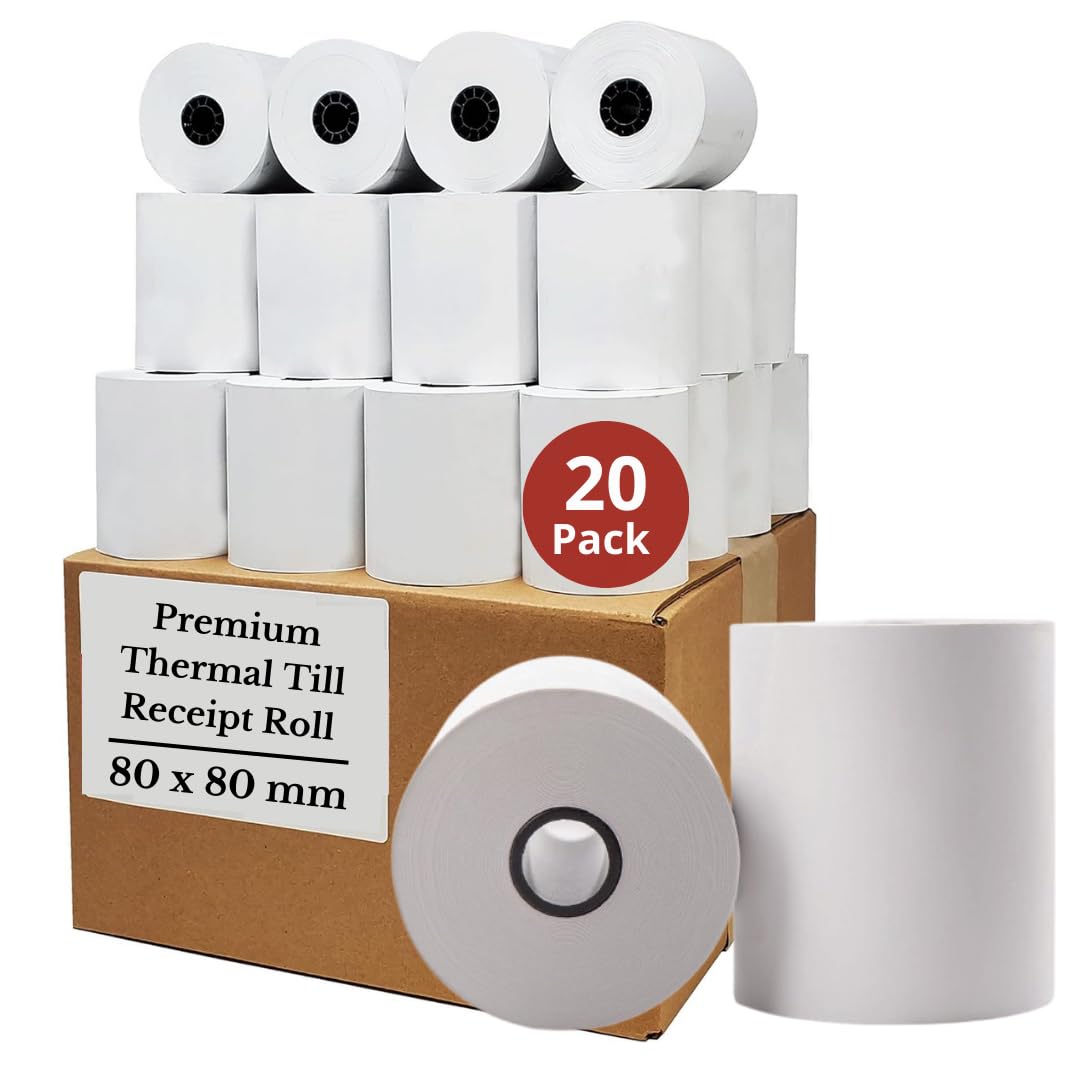 20 Thermal Paper Rolls (80 x 80mm) - BPA Free – Receipt Paper Rolls – Point of Sale Cash Register - Thermal Printer Paper - Credit Card Paper - for POS Systems