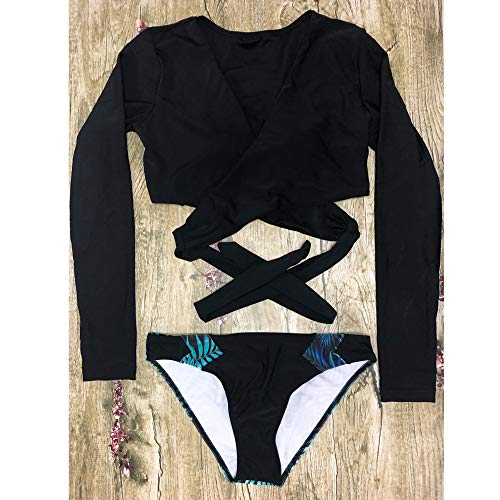 Women Two Piece Swimsuits Surfing Rash Guard Long Sleeve Padded Crop Top Swimwear4