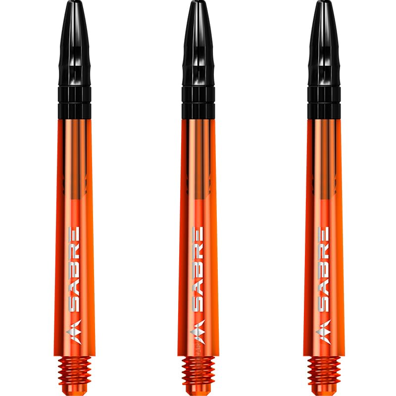 Mission Darts Sabre Shafts | Durable Polycarbonate Stems with Black Aluminium Top | 3 Sets of 3 Shafts | Orange | Medium (S1557)