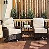 Luxury high back outdoor swivel rocker patio chairs set of 2 with 6 inch thick cushions and side table ideal for porch poolside deck and yard in cream white  urban country home decor