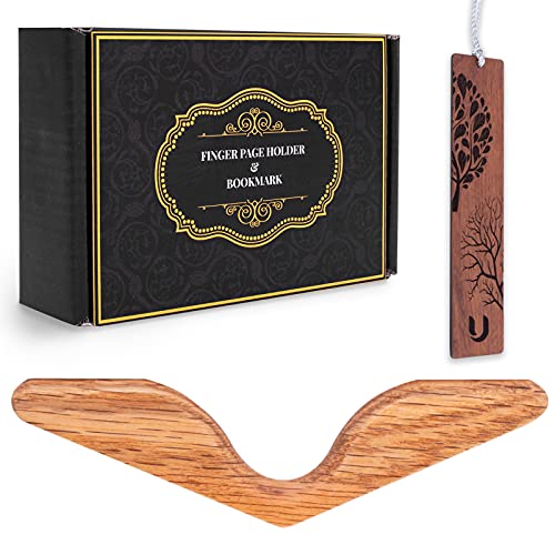 Book Page Holder with Wooden Bookmark - One Handed Paperback Opener Ideal to Use by Men and Women - Upgraded Fingers Circumference Design - Smooth Touch Finishes - Great Library Lovers Reading Gifts