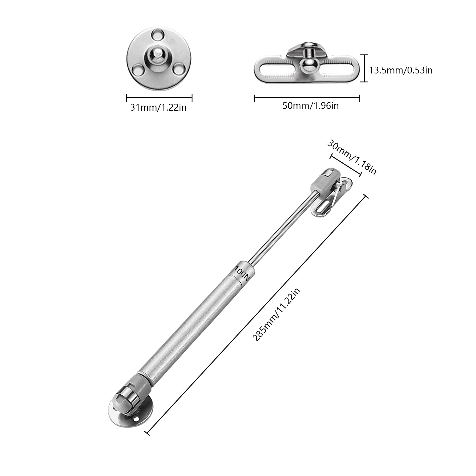 Produktbild von 4er Set Gasdruckfeder 100N – Soft-Close Klappenbeschlag Für Schranktüren, Küchen & Möbel, 260 Mm, 10 Kg Tragkraft