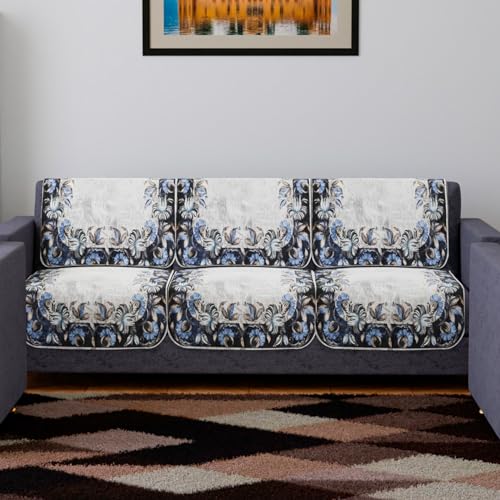 Image of Kuber Industries Sofa Cover | Velvet 3 Seater Sofa Slip Cover Set | Blue Digital Flower Sofa Cover | Sofa Slipcover Set | Sofa Cover for Living Room | Gray