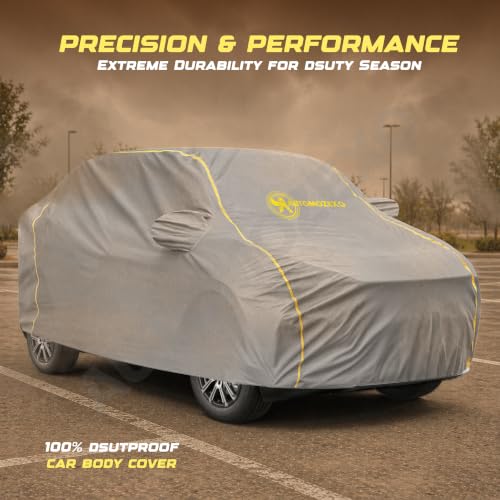 Image of Maruti WagonR Waterproof Car Cover with Mirror Pockets Triple Stitched Bottom Elastic Adjustable Belt & Cotton Inner Layer All Weather Protection Against Scratches Rain Dust UV Rays-Grey