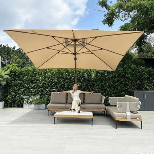 Image of PURPLE LEAF Patio Umbrella 9' x 12' 360 Rotation, Wood Grain, Beige