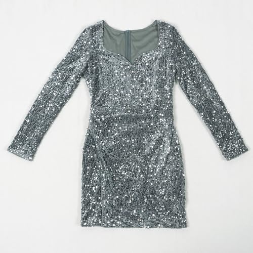Image of Jigfar Women's Sexy Elegant Rhinestone Deep V Neck Bodycon Birthday Party Club Night Mini Dress(FK3365,Grey,L)