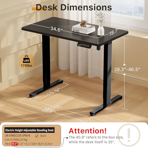 Image of JOY worker Small Electric Standing Desk, 35 inch x 20 inch Whole Piece Height Adjustable Desk with Memory Controller, Black Sit to Stand Desk Workstation for Home Office