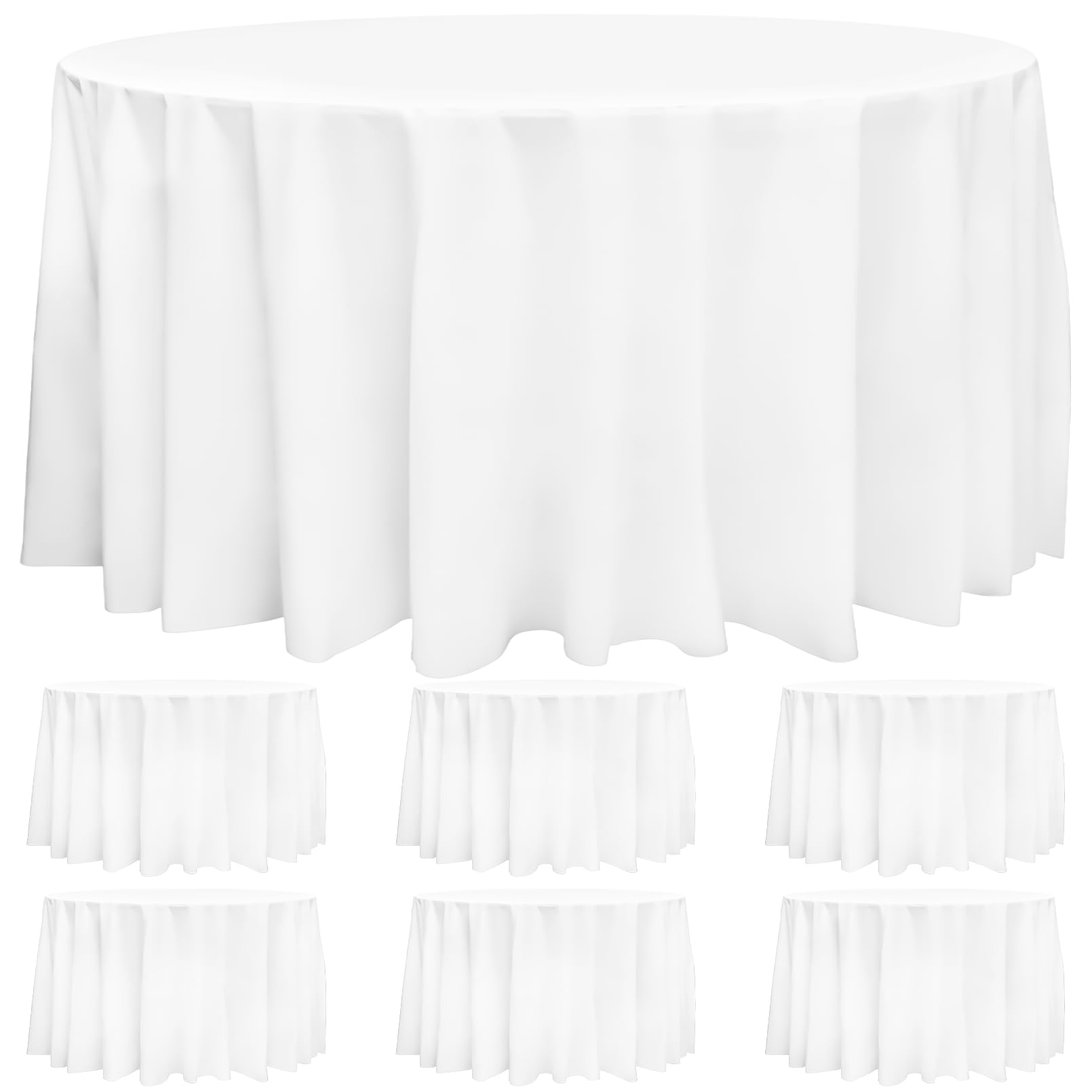 Preocea 6 Pack Round Table Cloth, 213cm/84 in White Plastic Table Cover, Party Round Tablecloths For Circular Table, Waterproof Disposable Tablecloths for Wedding BBQ Parties Birthdays Picnic