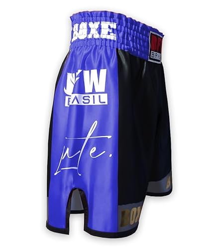 BFW Brasil Calção de Boxe Profissional - Preto e Azul (P)