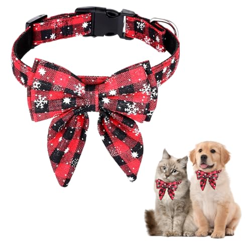 Hundehalsband Weihnachten, 1 Stück Weihnachtshalsband Hund, Fliege Hund Weihnachten,Niedliches Karomuster, Hunde Weihnachtskostüm, Haustier Halsband für Klein Mittlere Groß Hunde Katzen Welpen(M)