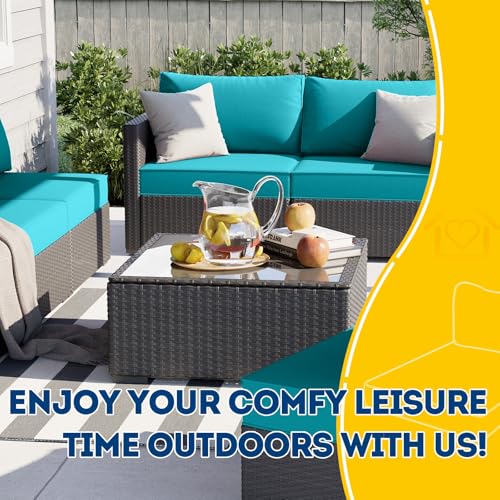 Image of AAAAAcessories Outdoor Seat Cushions for Chairs, Fade-Resistant, Waterproof Patio Furniture Replacement Cushions, 23 inch x 23 inch x 5 inch + 23 inch x 13.5 inch, Turquoise Blue