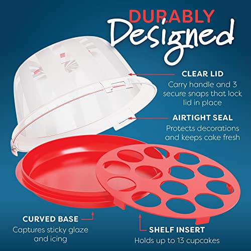 Houzzkingz Usa Cake Cupcake Carrier With Lid And Handle | 9 Inch Round Cake Container Holder With Dome Cover | Plastic Pie Carrier Cake Storage Container thumb #1