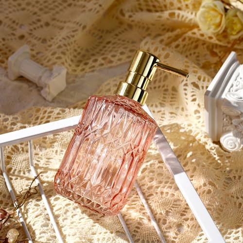 YunNasi Glass Soap Dispenser with Pump, Refillable Liquid Hand Soap Dish Soap Dispensers for Bathroom Counter Kitchen Sink (Pink) - Image 4