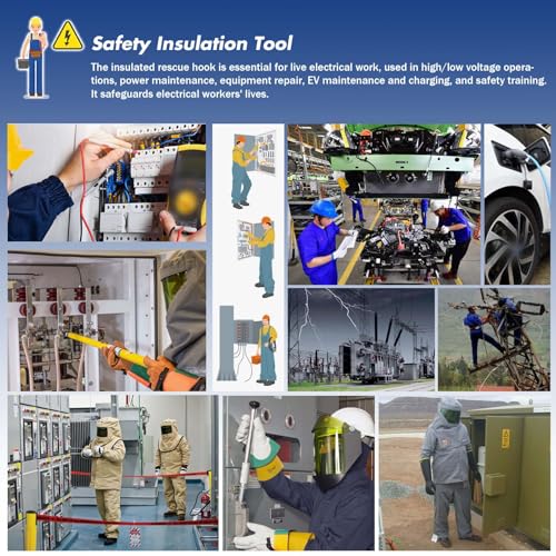 Image of 4FT Insulated Rescue Hook Withstand 35KV,UL-Certified Hotstick Rescue Hook | High Voltage Electrical Rescue Hook ASTM F711 Compliant Fiberglass Rescue Pole with 3 Style Hooks & 10KV Insulated Gloves