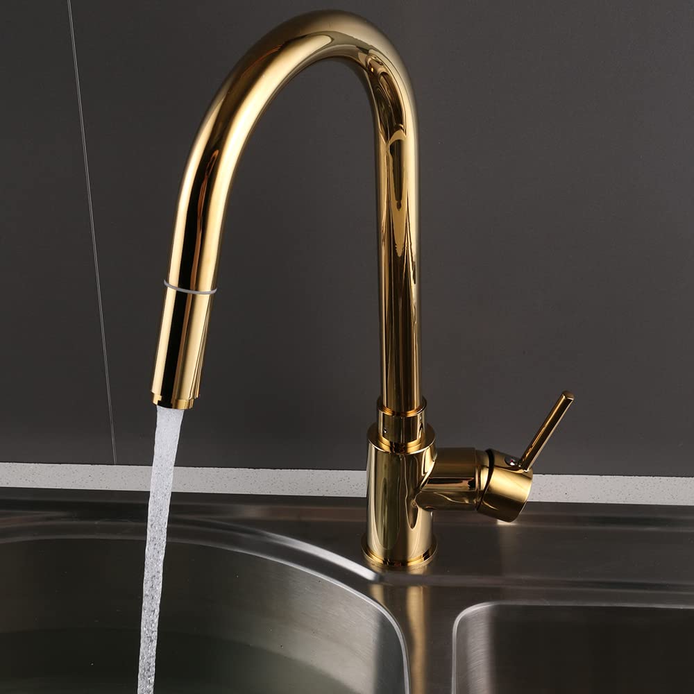 Küchenarmatur In Gebürstetem Gold – Einhebel-Mischbatterie Mit 360° Schwenkbarem Auslauf, Für 1 Loch, Aus Messing