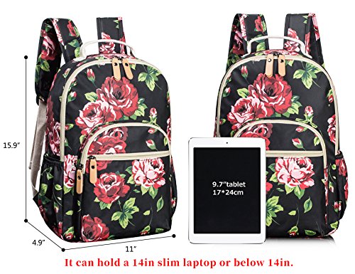 Image of Leaper Floral School Backpack for Girls Travel Bag Bookbag Satchel Bag Black