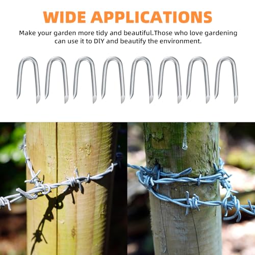 300 Stück Verzinkte U Krampen, Stahlkrampen für Staketenzaun, Maschendrahtzaun, Wildzaun, Volierendraht und Unkrautvlies – Zaunklammern, Drahtstifte, Hakennägel für Garten und Zaunbefestigung