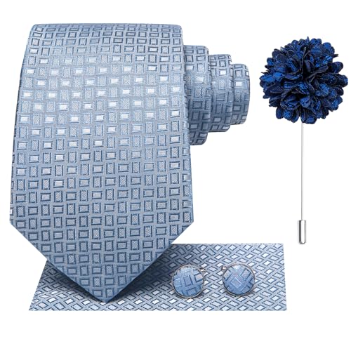 Image of Hi-Tie Mens Paisley Floral Striped Ties Set Silk Necktie and Lapel Pin for Men Pocket Square Cufflinks Set Business Wedding