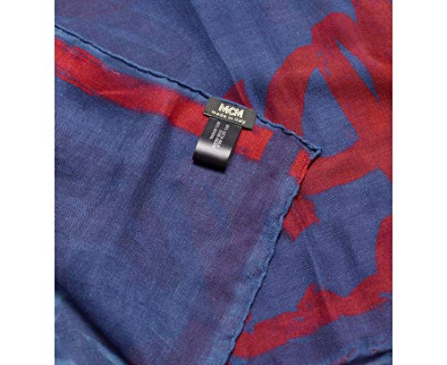 MCM Women's Blue Allover Logo Print Silk Wool Large Scarf Shawl MEF9AMM09VS0012