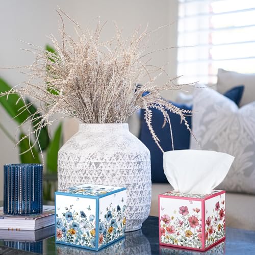 Image of Fourluoo 12 Pack Floral Facial Tissues Cube Boxes, 600 Sheets 3 Ply | Small Square Wildflowers Face Tissues Bulk for Summer Fall Car Bedroom Office Supplies Disposable
