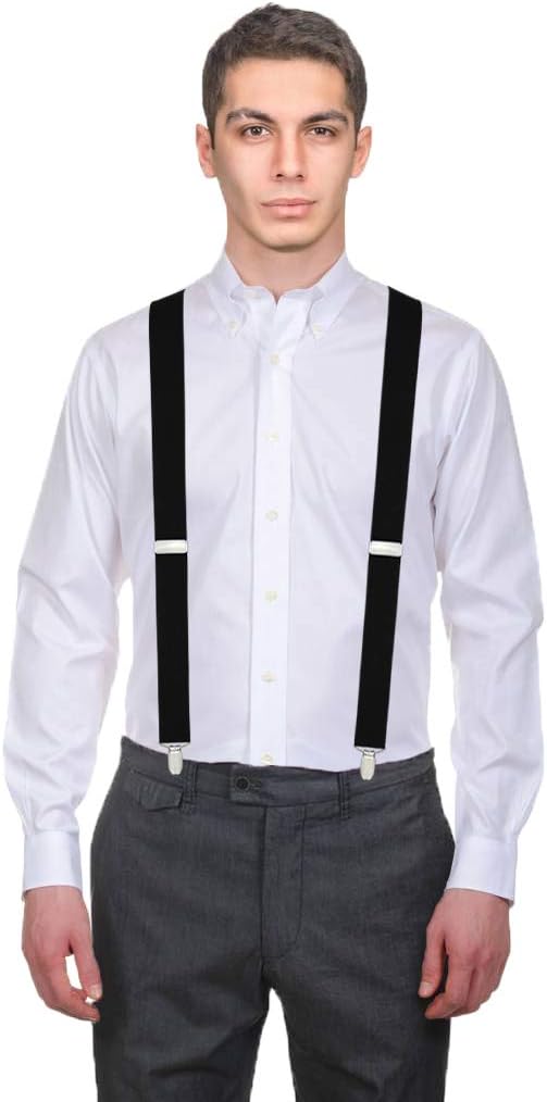 Moulen Men's X-Back 1.4 Inches Wide 4-Clips Adjustable Suspenders - Image 4