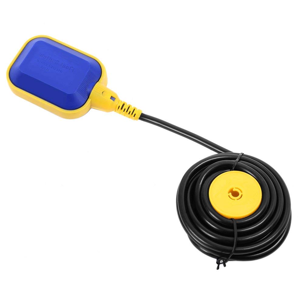 Zerone Float Switch, 250V, 16(8)A, 32.8ft Cable, Yellow, Automatic, Float Actuator