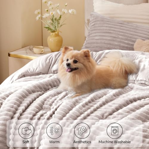 Image of BEDELITE Fleece Full Comforter Set, Fluffy Bed Set, Lotus Pink | Super Soft & Warm Bedding, Luxury Fuzzy Faux Fur Comforter for Winter, Heavy Plush Bedding, with 2 Pillowcases