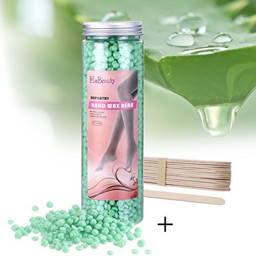 14Oz Hard Wax Beans +15pcs Wax Spatulas, Stripless&Painless Depilatory Hard Wax Beads-Natural Pearl Wax for Underarms, Upper Lip, Face, Eyebrow&Bikini Line, for Women Men (Aleo Vero)