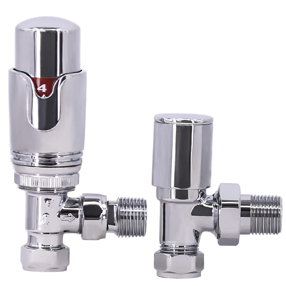Warmehaus Chrome Designer Modern Angled Thermostatic Radiator Valve Pack For Towel Rails Trv Set