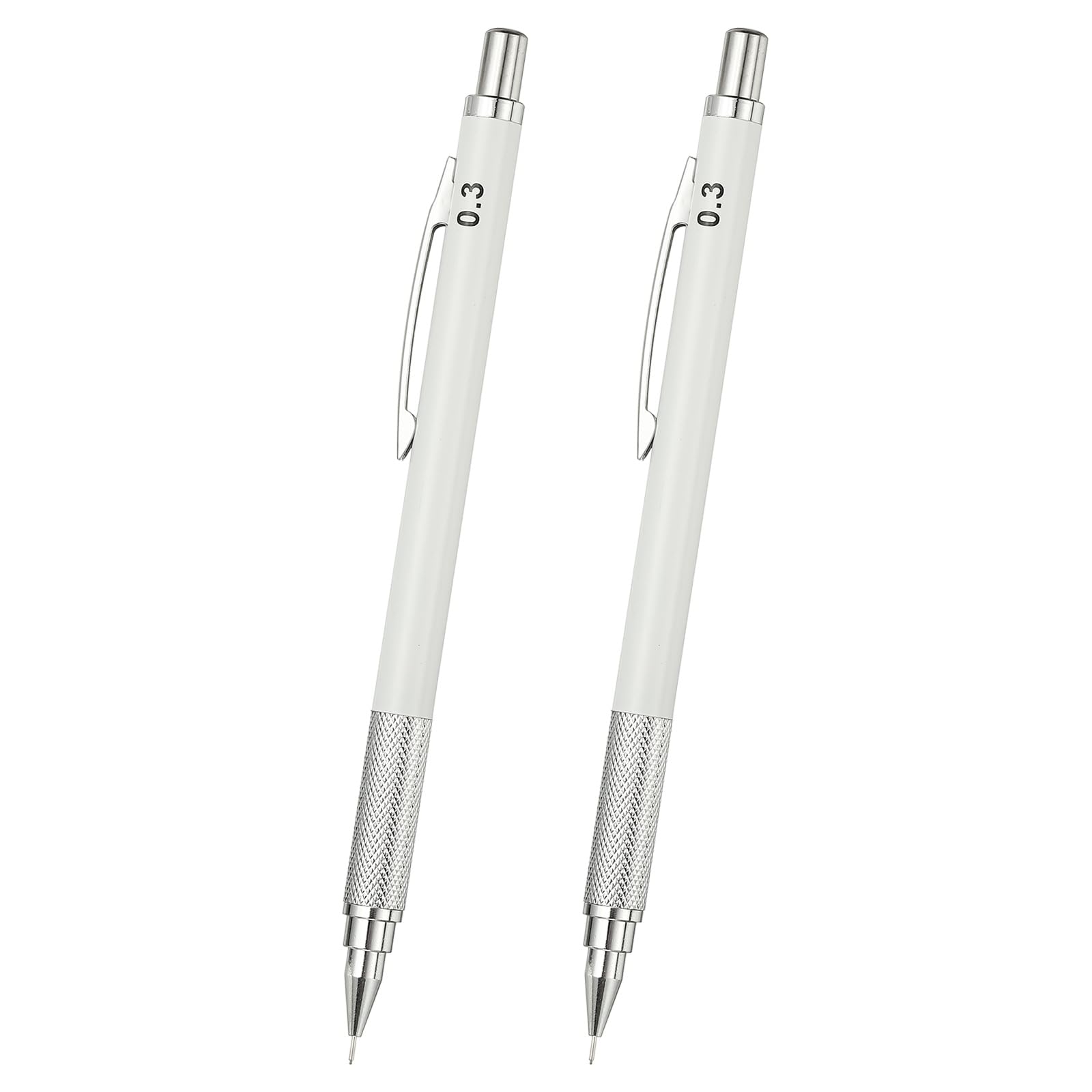 PATIKIL 2Pcs Mechanical Pencil 0.3mm, Lead Pencils Mechanical Holder Fine Point Automatic Metal Holder for Drawing Art Sketching Woodworking, White